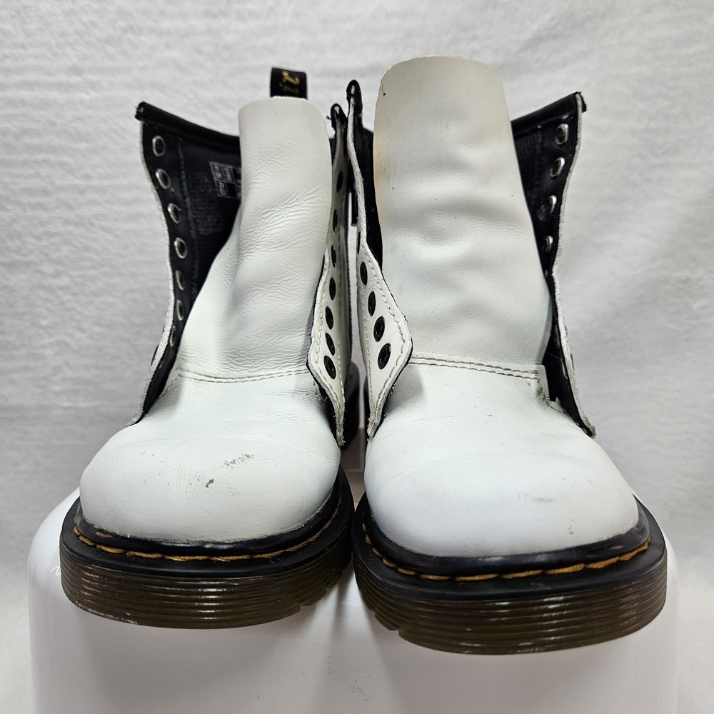 Dr Martens Youth 1460J White Leather Boots Size 12 Lace Up Zip Combat